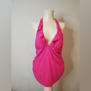 Motherhood Fushia Tankini Halter Style Top